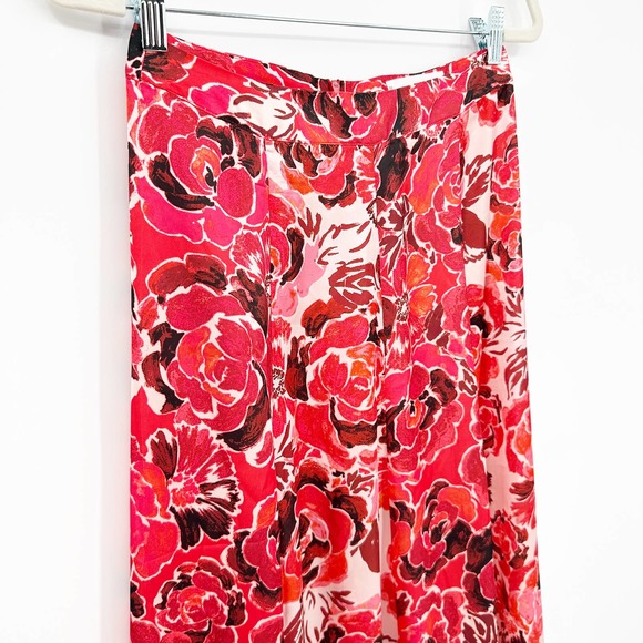 MNG Mango Floral Satin Slip Midi Skirt Red Pink Small - Picture 4 of 7